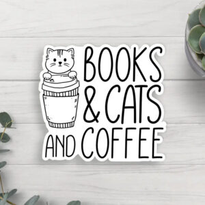 Books Cats Coffee Vinyl Sticker