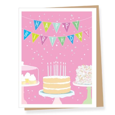 Pink Cake Birthday Bunting Birthday Greeting Card